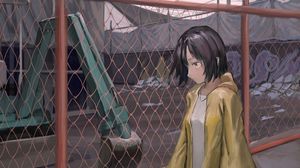 Preview wallpaper girl, fence, mesh, anime, art