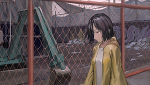 Preview wallpaper girl, fence, mesh, anime, art