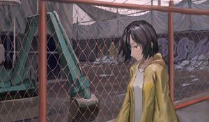 Preview wallpaper girl, fence, mesh, anime, art