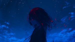 Preview wallpaper girl, field, art, anime, gloomy