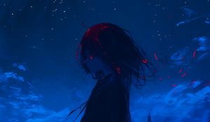 Preview wallpaper girl, field, art, anime, gloomy