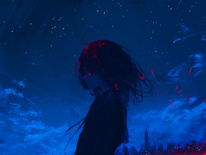 Preview wallpaper girl, field, art, anime, gloomy