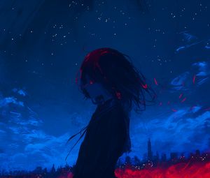 Preview wallpaper girl, field, art, anime, gloomy