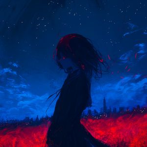 Preview wallpaper girl, field, art, anime, gloomy