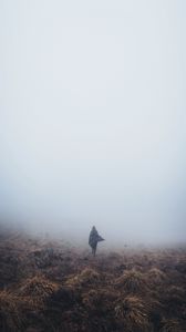 Preview wallpaper girl, field, grass, fog, alone