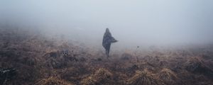 Preview wallpaper girl, field, grass, fog, alone