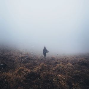 Preview wallpaper girl, field, grass, fog, alone