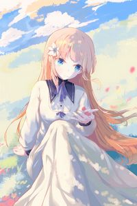 Preview wallpaper girl, field, petals, anime, art, light