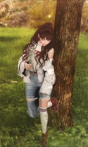 Preview wallpaper girl, field, tree, art, walk