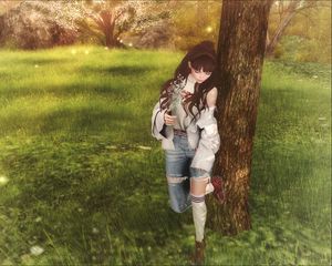 Preview wallpaper girl, field, tree, art, walk