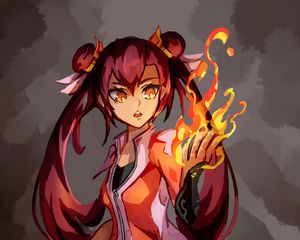 Preview wallpaper girl, fire, magic, anime