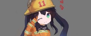 Preview wallpaper girl, firefighter, gesture, chibi, anime