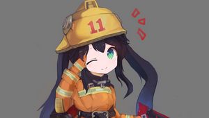 Preview wallpaper girl, firefighter, gesture, chibi, anime