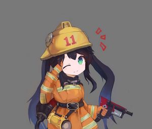 Preview wallpaper girl, firefighter, gesture, chibi, anime