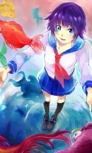 Preview wallpaper girl, fish, anime