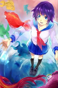 Preview wallpaper girl, fish, anime