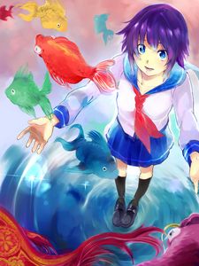 Preview wallpaper girl, fish, anime