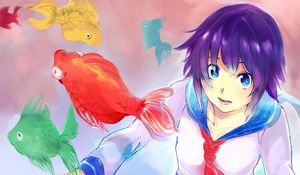 Preview wallpaper girl, fish, anime