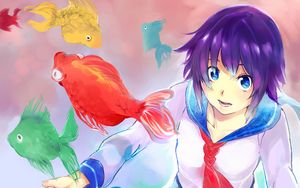 Preview wallpaper girl, fish, anime