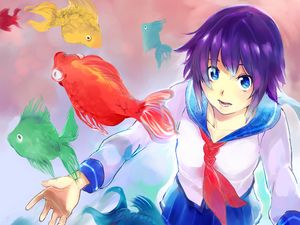 Preview wallpaper girl, fish, anime