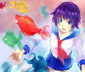 Preview wallpaper girl, fish, anime