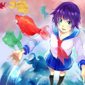 Preview wallpaper girl, fish, anime