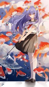 Preview wallpaper girl, fish, umbrella, anime