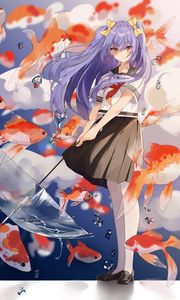 Preview wallpaper girl, fish, umbrella, anime