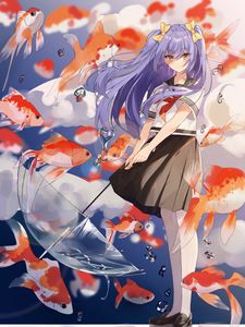 Preview wallpaper girl, fish, umbrella, anime