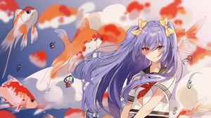 Preview wallpaper girl, fish, umbrella, anime
