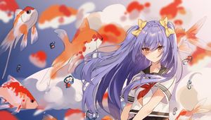 Preview wallpaper girl, fish, umbrella, anime