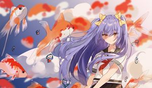 Preview wallpaper girl, fish, umbrella, anime