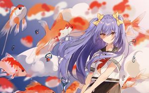 Preview wallpaper girl, fish, umbrella, anime