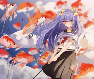 Preview wallpaper girl, fish, umbrella, anime