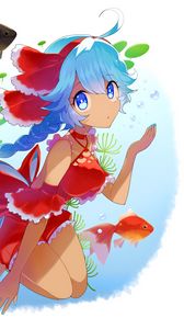 Preview wallpaper girl, fish, underwater world, anime