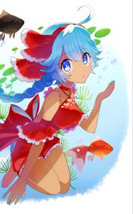 Preview wallpaper girl, fish, underwater world, anime