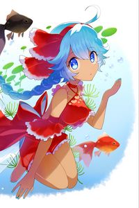 Preview wallpaper girl, fish, underwater world, anime