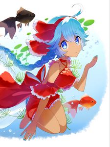 Preview wallpaper girl, fish, underwater world, anime