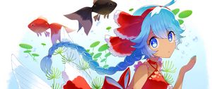 Preview wallpaper girl, fish, underwater world, anime