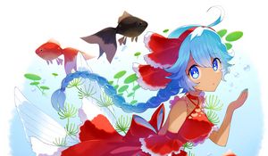 Preview wallpaper girl, fish, underwater world, anime