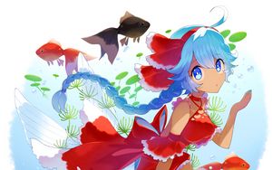 Preview wallpaper girl, fish, underwater world, anime