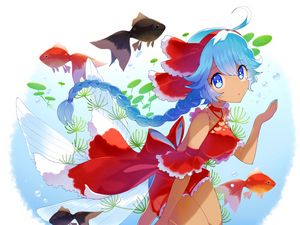 Preview wallpaper girl, fish, underwater world, anime