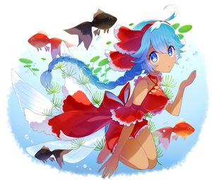 Preview wallpaper girl, fish, underwater world, anime