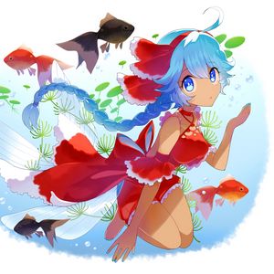 Preview wallpaper girl, fish, underwater world, anime