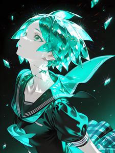 Preview wallpaper girl, flight, art, anime, green