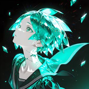 Preview wallpaper girl, flight, art, anime, green