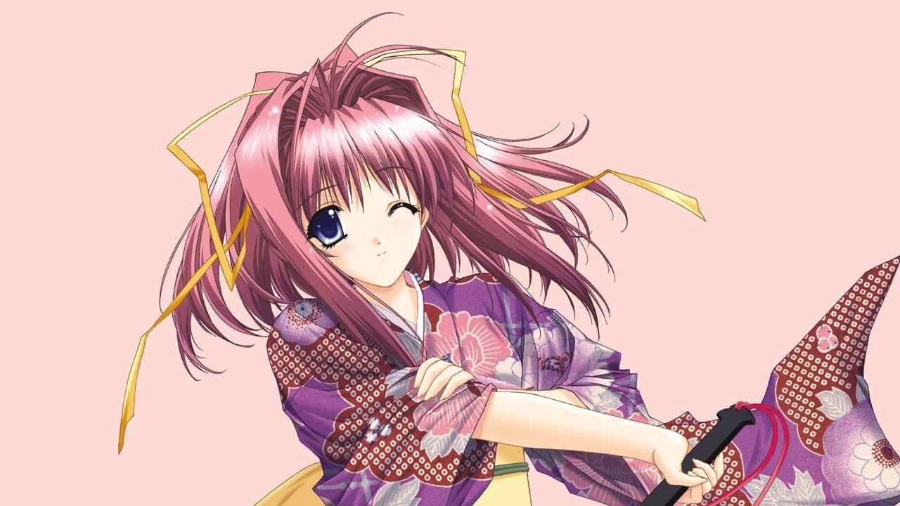 Wallpaper girl, flirt, kimono, fan, smile