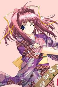 Preview wallpaper girl, flirt, kimono, fan, smile