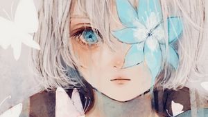 Preview wallpaper girl, flower, butterflies, anime, art