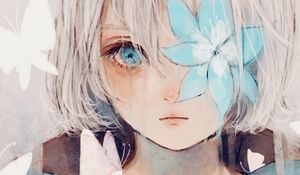 Preview wallpaper girl, flower, butterflies, anime, art